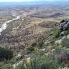 First half of trek up, looking east towards the trailhead and parking lot. Some of the switchbacks are in view.