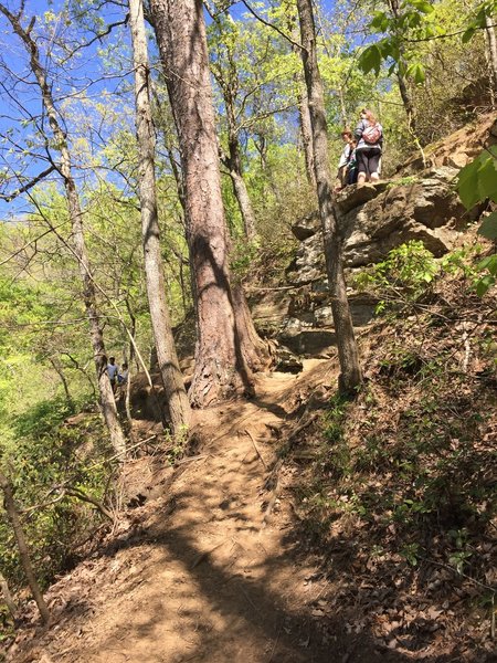 These cliffs (upstream of the dam spill) provide great "natural seating" for a nice lookout.