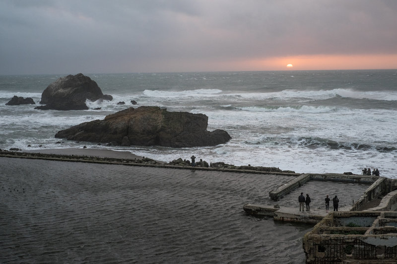 Overlooking the Sutro Baths at sunset.