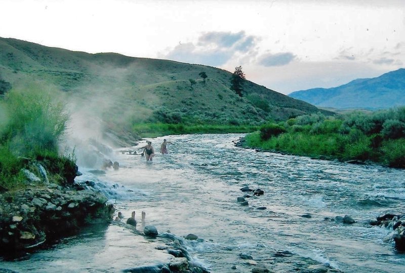 Boiling River bathers enjoy the many warm pools along the Gardner River.