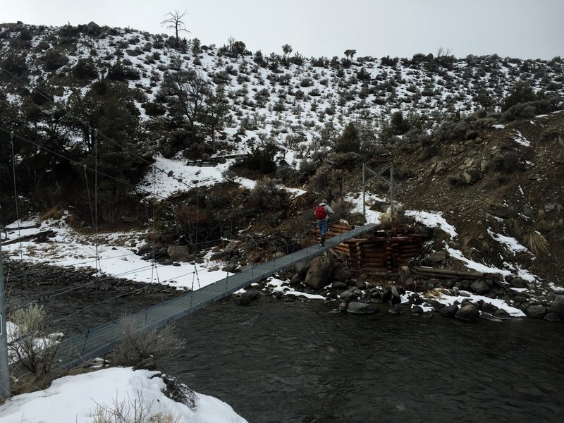 Suspension bridge across the Gardner River.