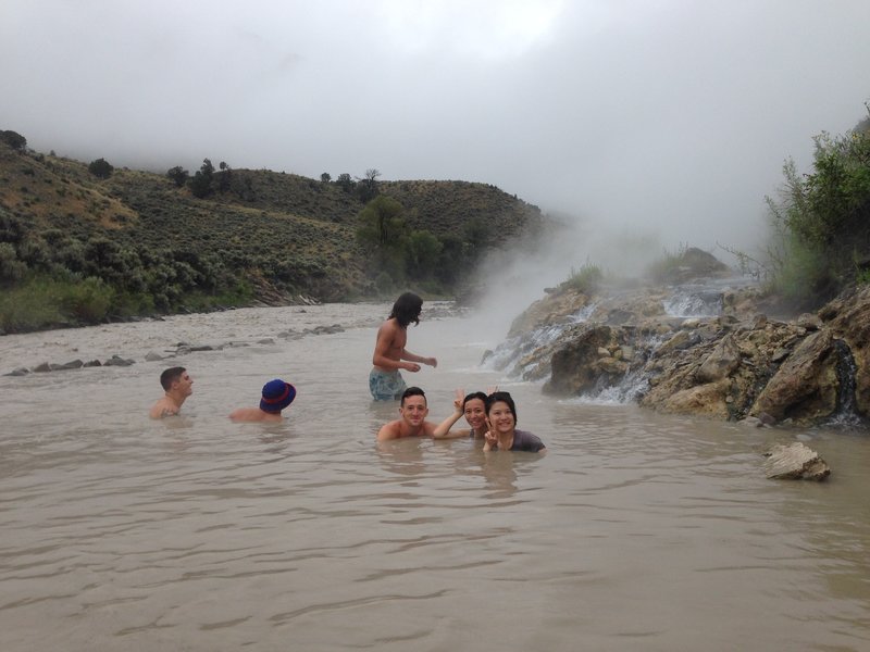 Enjoying a dip in the Boiling River.