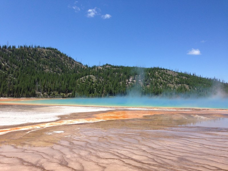 The Grand Prismatic Geyser contains its own rainbow.