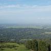 Stanford Dish area and the San Francisco Bay beyond on a hazy day from the summit of Windy Hill.