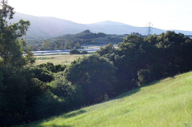 Views of Interstate 280 and the Santa Monica Mountains come into sight on the left hand side of the trail.