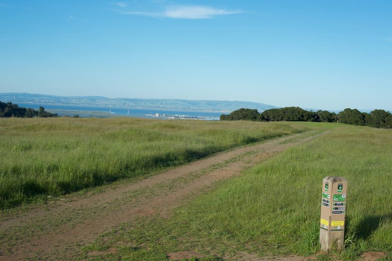 The Old Stage Road goes off to the left through the fields.