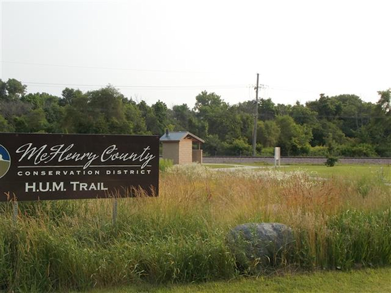 View of restroom facility from parking area near Marengo end of trail.