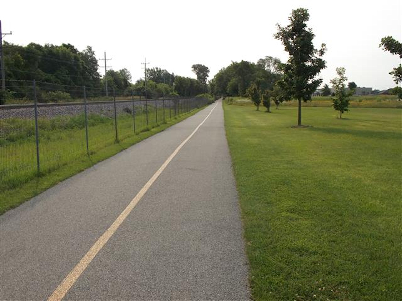 Trailhead in Marengo at parking lot looking east toward Union, IL.