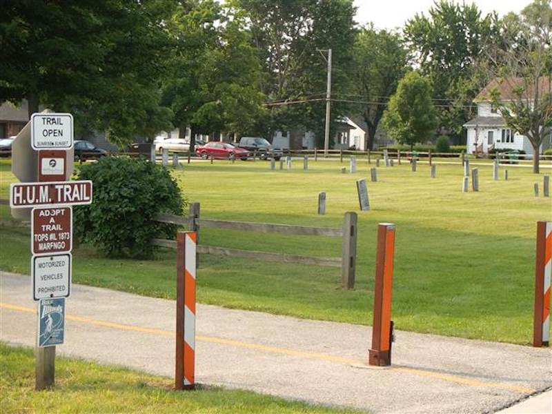 Start point of the trail in downtown Marengo. Parking lot and restroom are located about three blocks up the trail, as is where most people access the path.