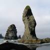 Sea stacks rising out of the water.