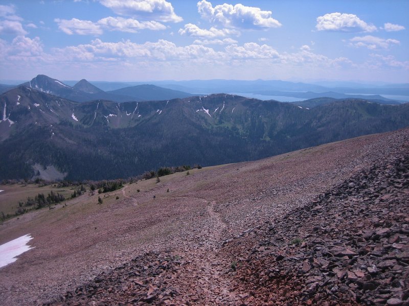 Hiking back down the talus slops.