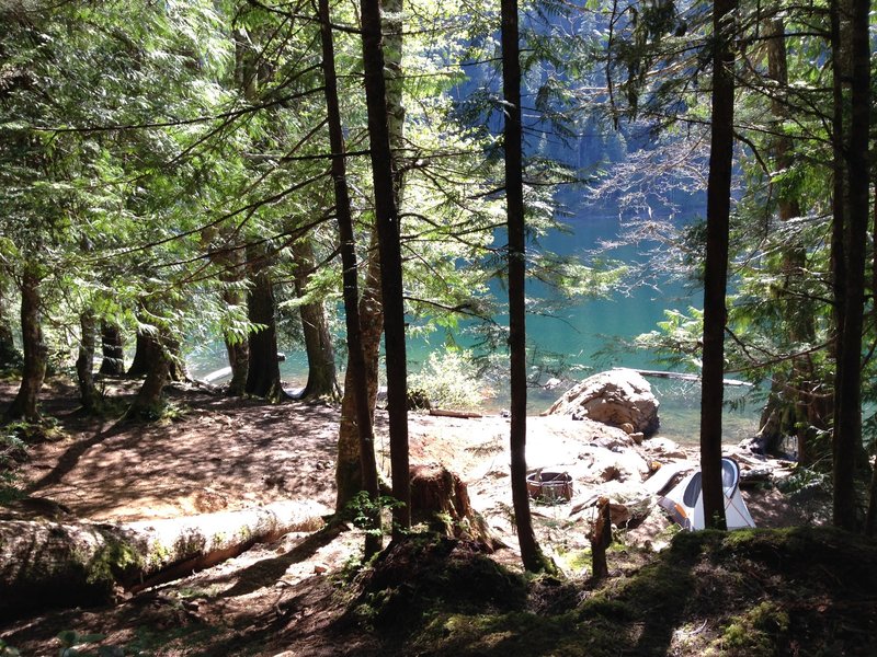 A campsite along the northwest side of the lake, prior to Lena Creek, closer to the bathrooms