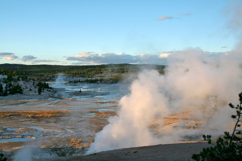 Sunset over the Norris Geyser Basin.