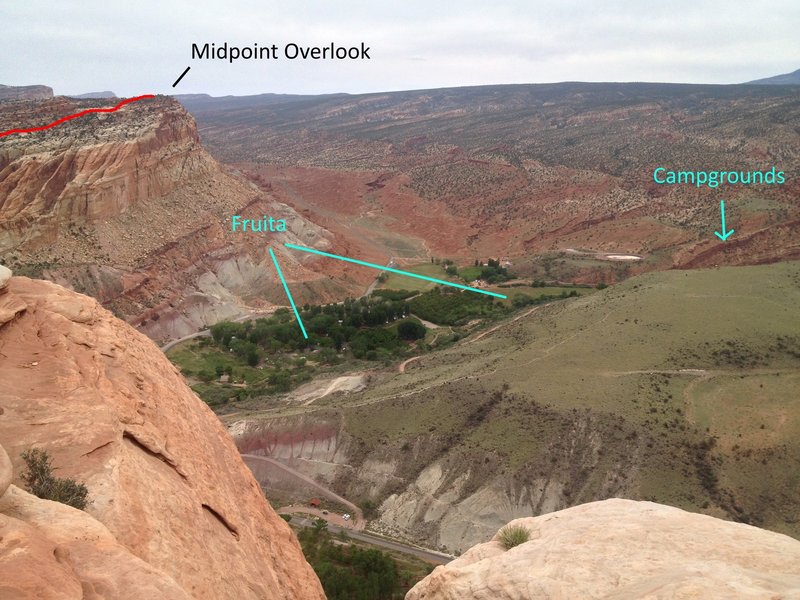 Looking at Fruita and the campground (obscured by the hill) from near the top.