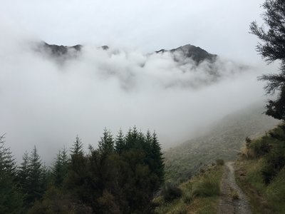 Thick fog is often present and adds an ethereal feel to the climb.