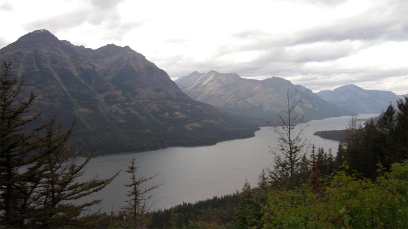 Looking at Waterton Lake from the end of the Goat Haunt Overlook trail