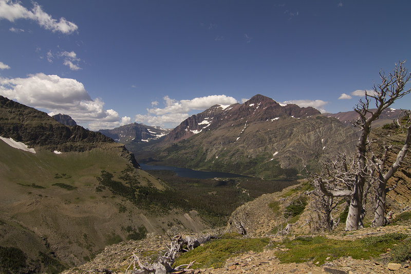 Two Medicine Lake with Rising Wolf Mountain from trail up to Scenic Point.