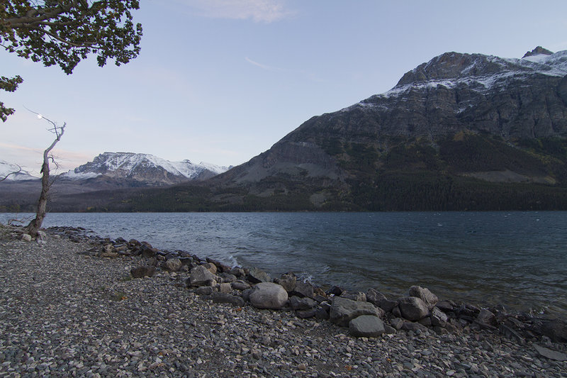 Views of St. Mary Lake from the shoreline.