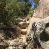 Trail continuing through a boulder field.