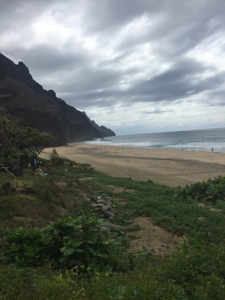 Kalalau Beach near the waterfall.