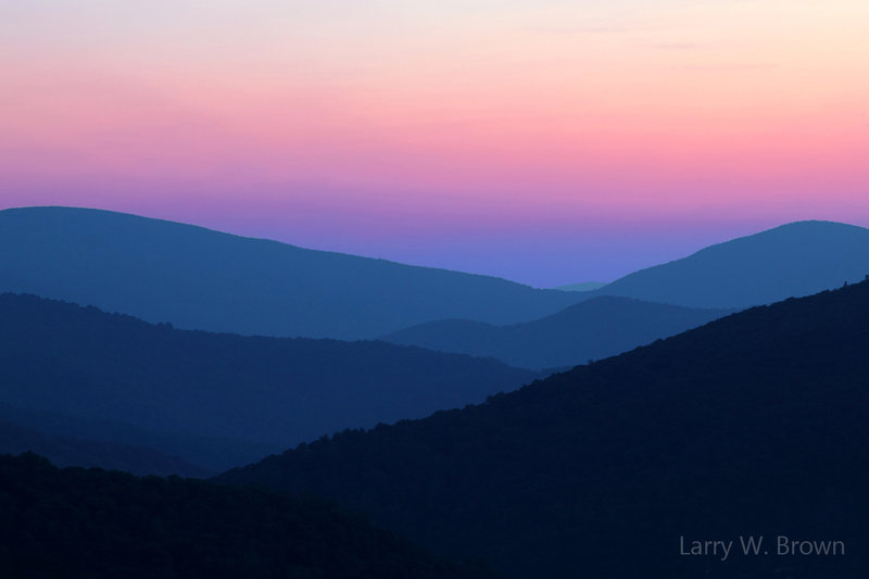 Morning twilight view of the Blue Ridge Mountains from the Tunnel Overlook.