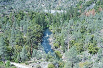 A view of the Tuolumne River as it makes its way below the dam in the spring as water was being released.