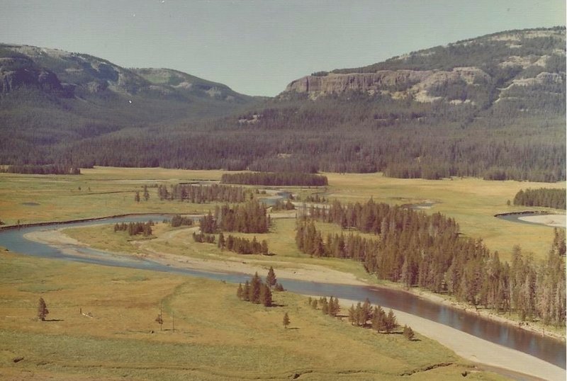 Upper Yellowstone River near Three Mile Bend. Looking southeast toward Two Ocean Plateau and the Lynx Creek drainage.