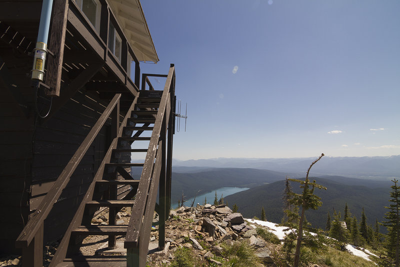 View of Bowman Lake from the steps of the lookout.