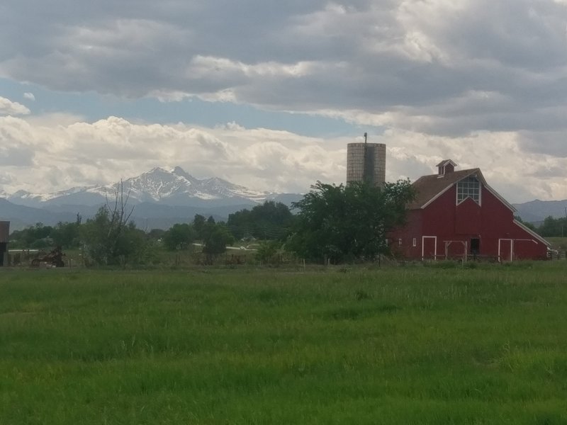 Longs Peak and Mount Meeker behind the Agricultural Heritage Center.