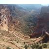 View from the "neck" looking down at Shafer Canyon Road switchbacks.