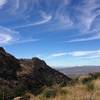 On Romero Canyon trail looking west at Oro Valley, Rancho Vistoso, and Tortolita Mountains.