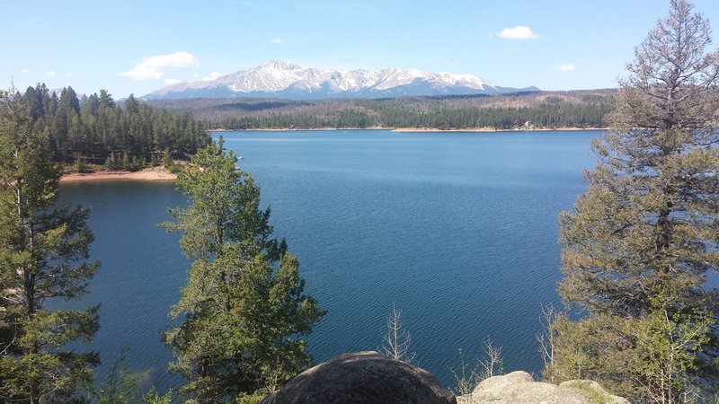 Typical view of Pike's Peak from the east side of the reservoir.