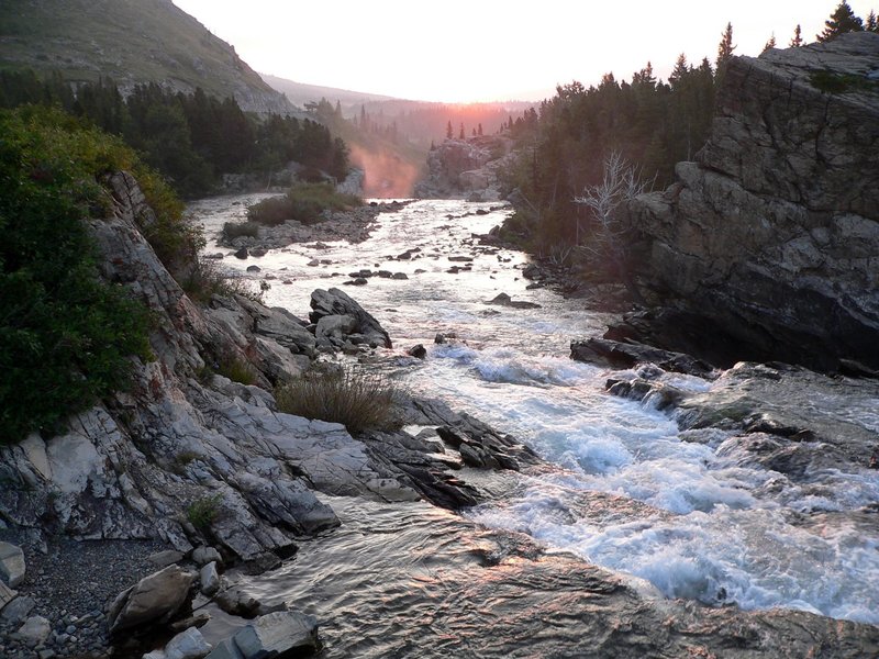 Dawn over Swiftcurrent River.