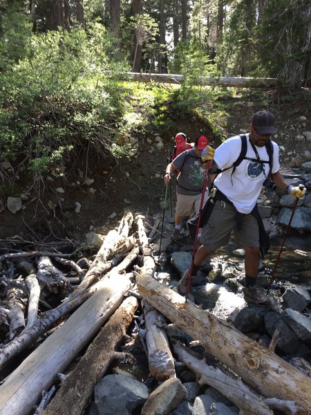 Crossing the creek on the Glen Alpine Trail, heading down from Gilmore Lake.