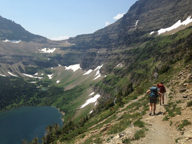 Heading down Pitamakan Pass toward Oldman Lake.