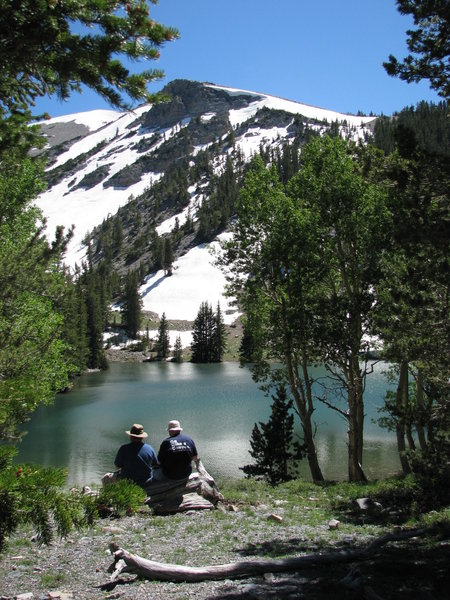 No better place to take a lunch break; on the shore of Stella Lake, under the summit of Wheeler Peak.