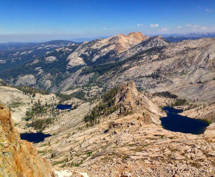 View of mountain lakes from the summit.