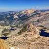 View of mountain lakes from the summit.