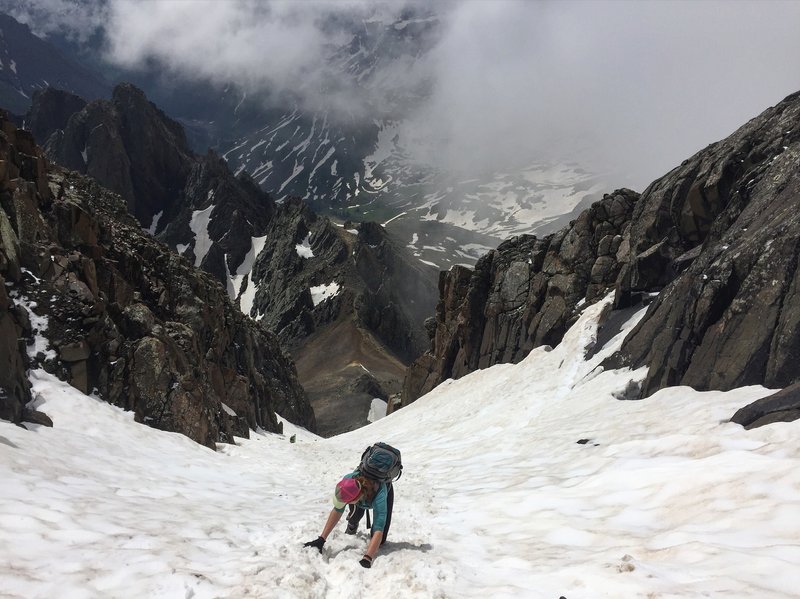 Heading down the standard route. Should have brought our ice axes!