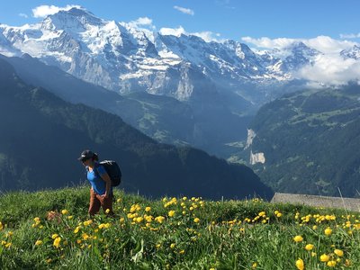 Looking way down to Lauterbrunnen, and way up to the Jungfrau.