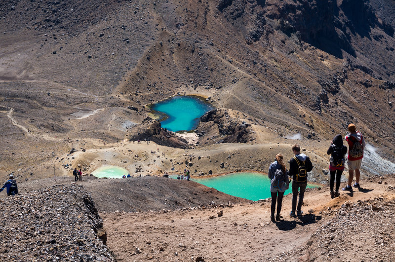 Looking down on Emerald Lakes.