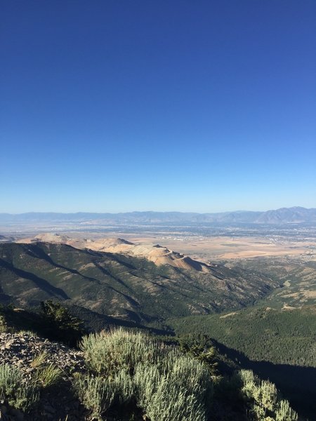 View from summit of Kennecott copper mine and Salt Lake City beyond.