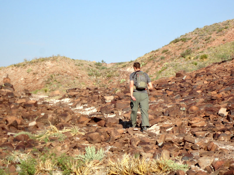 Walking along Mule Ears Trail.