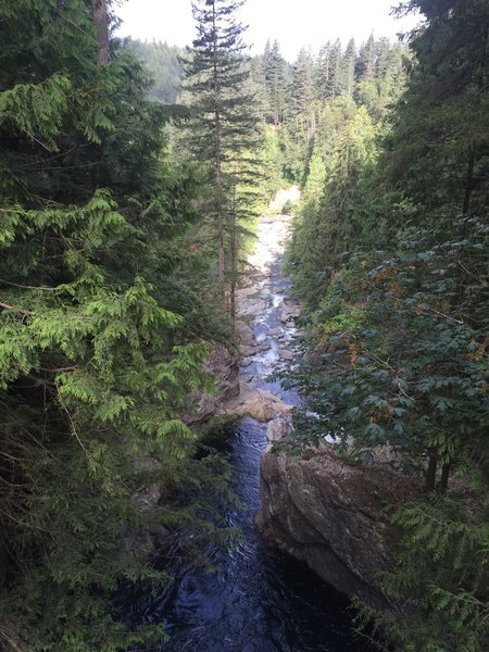 Looking down towards the big falls from the bridge above Twin Falls.