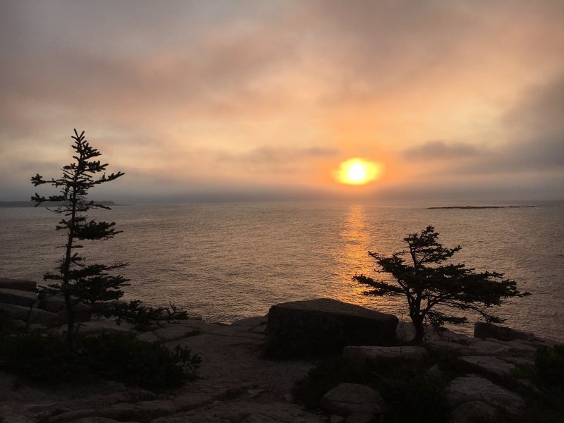 Sunrise from Schoodic Loop Road turnout near Anvil Trail.