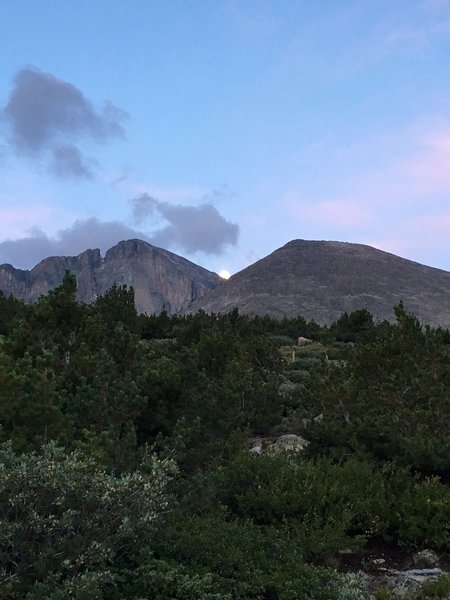 Chasm Lake Trail- view of Moonrise between Long's Peak