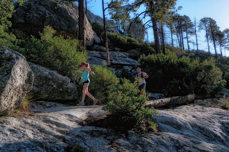 Running along boulders of the Sunset Trail.