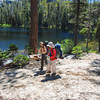 Hiking along the shore of Crag Lake.