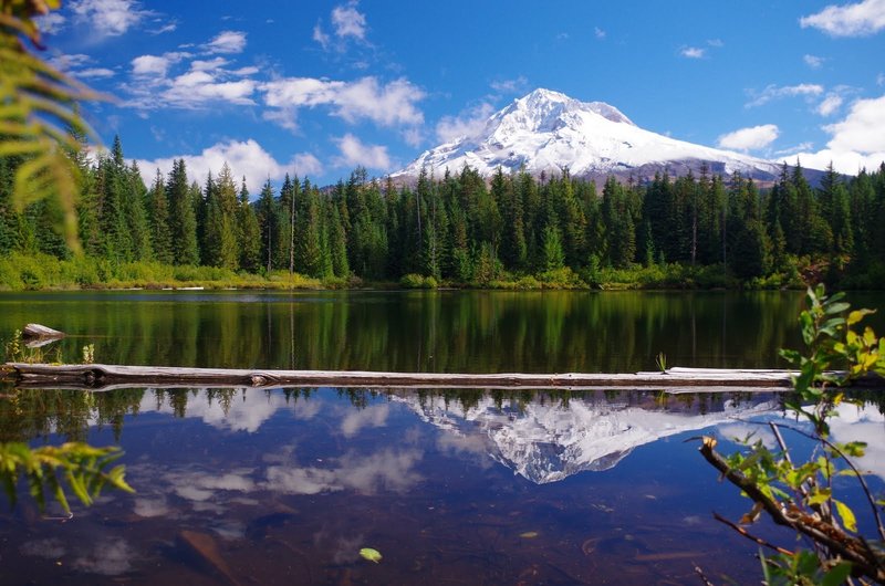 Burnt Lake on the far side offers awesome shots of Mt. Hood and its reflection. Photo by Gene Blick.