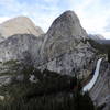 Looking roughly north from the John Muir Trail toward Liberty Cap and Nevada Falls.